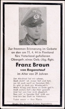 WW2 German Death Card Sterbebild Gebirgsjaeger Finland April 1944