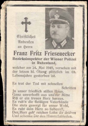 WW2 German Death Card Sterbebild Police Inspector Vienna