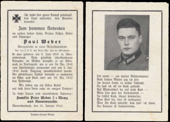 WW2 German Death Card Sterbebild airlifted from Stalingrad!!!