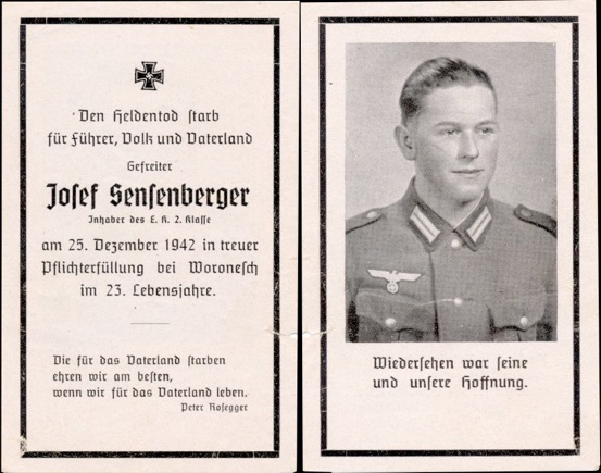 WW2 German Death Card Sterbebild Woronesch Artillerie 1942