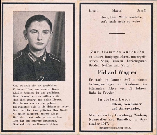 Ww2 German Death Card Sterbebild Russian POW Camp Kaukasus 1947
