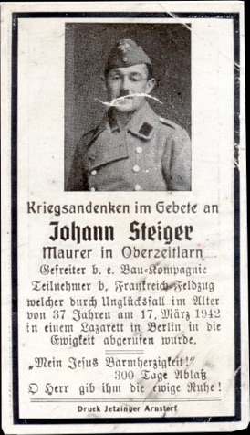 WW2 German Death Card Sterbebild Luftwaffe Bau Batl Berlin 1942