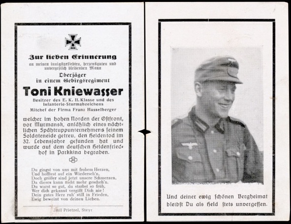 WW2 German Death Card Sterbebild Gebirgsjaeger Murmansk 1943