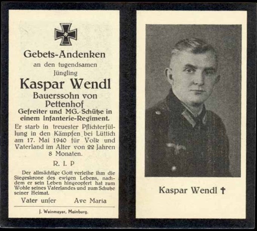WW2 German Death Card Sterbebild Machine Gunner 1940 Belgium