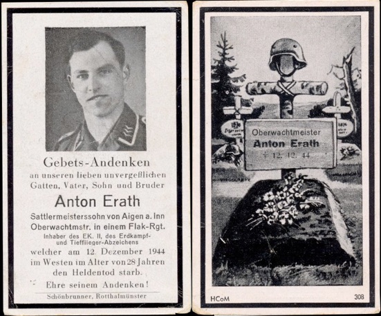 WW2 German Death Card Sterbebild Tiefflieger Abzeichen Essen December 1944
