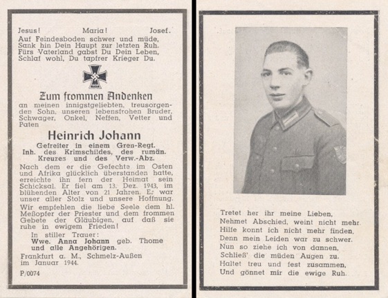 WW2 German Death Card Sterbebild Africa Italy