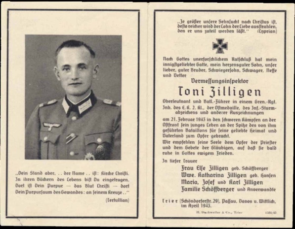 WW2 German Death Card Sterbebild Oberleutnant Battalion Commander