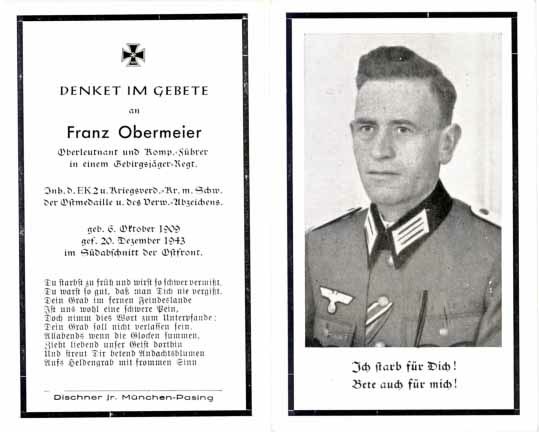 WW2 Death card Sterbebild Gebirgsjaeger Officer