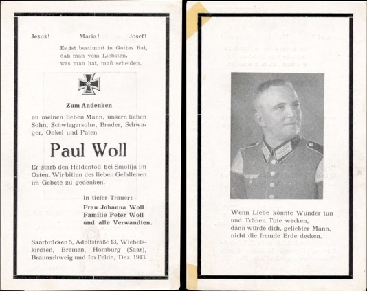 WW2 German Death Card Sterbebild Grenadier Regt 278 Ssmoliza 1943 musician