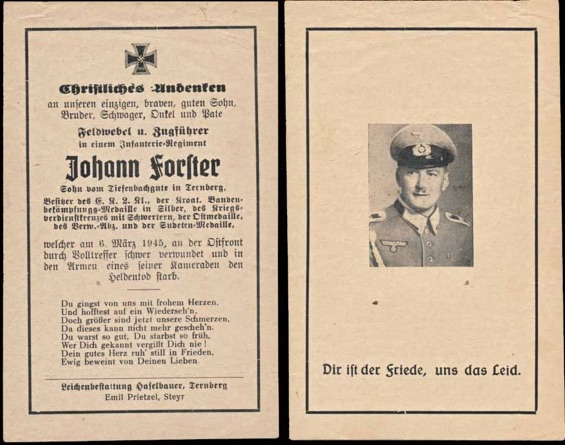 WW2 German Death Card Sterbebild Army Feldwebel Platoon Leader Anti-Partisan Badge
