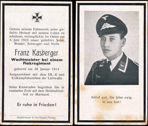 Ww2 German Death Card Sterbebild Luftwaffe Flak Ground Combat Badge