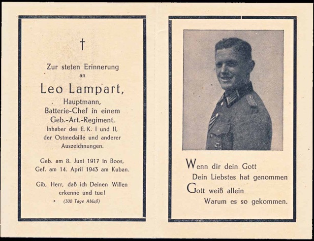 WW2 German Death Card Sterbebild Hauptmann Gebrigs Artillery Regiment
