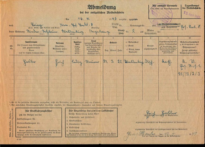 WW2 German Wehrpass Pionier Batl 25 Police Registration Document
