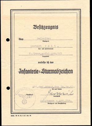 WW2 German General Assault Badge Document Posthum Oct 1943