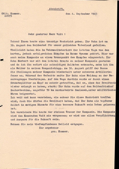 WW2 German Wehrpass Nachlass Group Letter to Father of his death