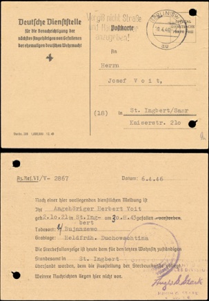 WW2 German postcard Deutsche Dienstelle grave location in Duchowschtina